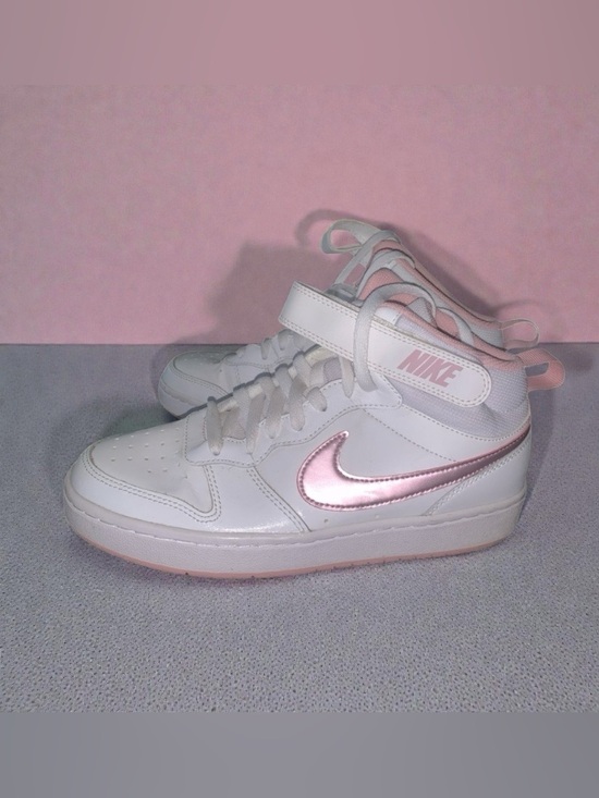 Nike Shoes - Nike White with Metallic Pink Mid-Top Sneakers